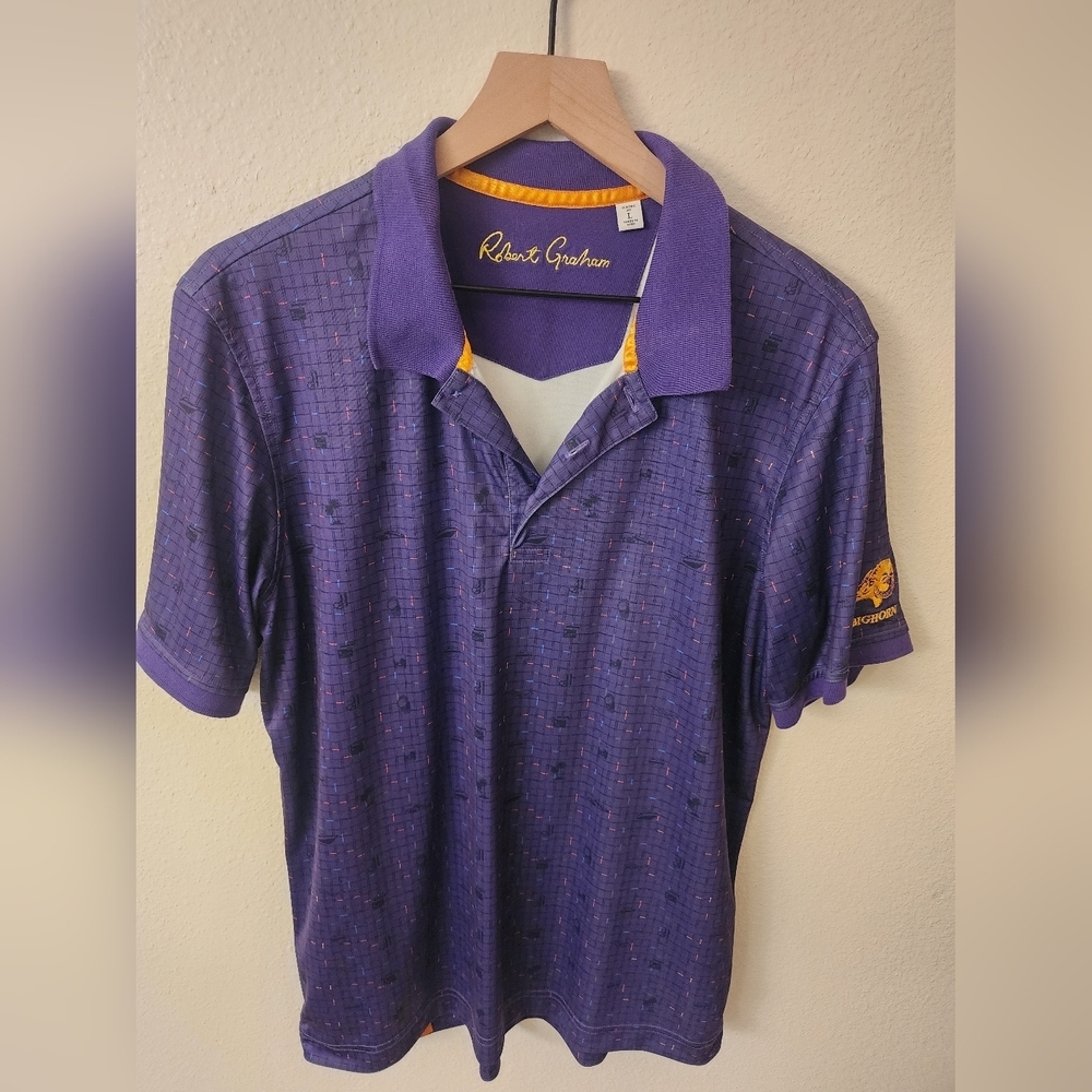 Robert Graham Mens Purple Polo Golf Shirt Sz Large